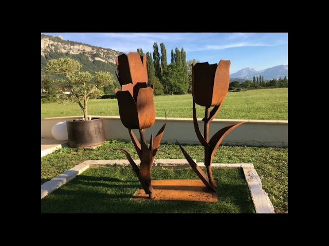 Contemporary Abstract Corten Steel Sculpture With Granite Base