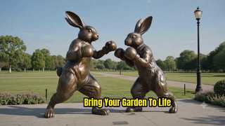 Life-Size Bronze Boxing Hares Statue