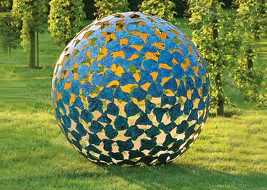 China Large Luminous Sphere Painted Metal Sculpture For Garden Decoration 100cm Dia supplier