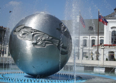 Silver Sphere Water Feature / Sphere Water Fountain Outdoor For Large City Decoration