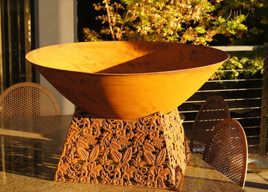 China Contemporary Design Corten Steel Fire Pit Bowl With Leaf Stand Rusty Finish supplier