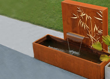 China Square Rust Corten Steel Water Feature With LED Lights Customized Sizes supplier