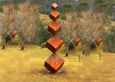 China Large Decor Cube Shape Metal Garden Sculptures Corten Steel Rusty Finish supplier