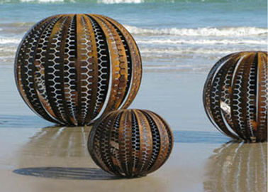 Balls Type Outdoor Corten Steel Garden Sculpture , Rusty Sphere Sculpture