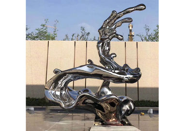 Unique Modern Artwork Polished Stainless Steel Sculpture , Metal Wave Sculpture