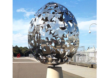 Egg Hollow Shape Stainless Steel Sculpture , Metal Ball Sculpture Corrosion Stability