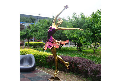 Titanium Plated Life Size Stainless Steel Sculpture Fabrication Of Dancing Girl Statue