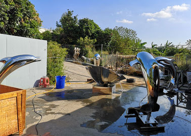 Modern Design Art Mirror Polished Stainless Steel Sculpture Dolphin Fountain