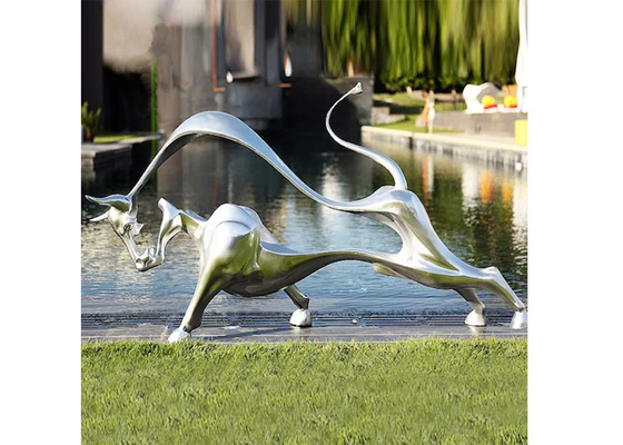 Contemporary Decoration Matt Stainless Steel Bull Sculpture With Size 180cm Length
