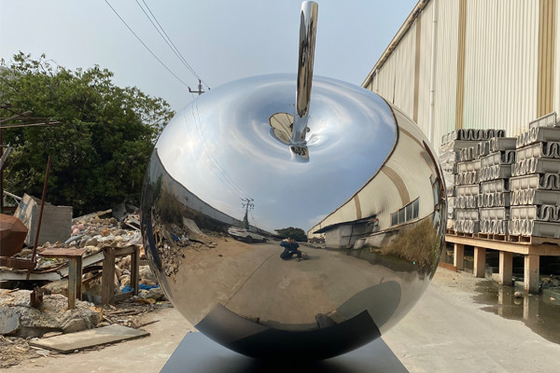 Modern Fruit Stainless Steel Polished Garden Apple Sculpture 145cm Height