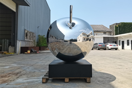 Modern Fruit Stainless Steel Polished Garden Apple Sculpture 145cm Height