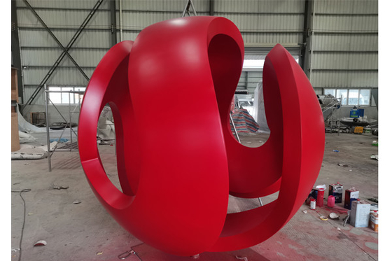 2M Red Painted Ball Stainless Steel Sculpture Garden Decoration