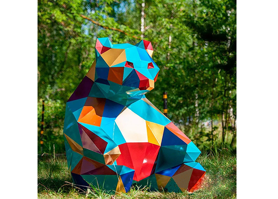 Contemporary Garden Decoration Stainless Steel Bear Sculpture Colorful