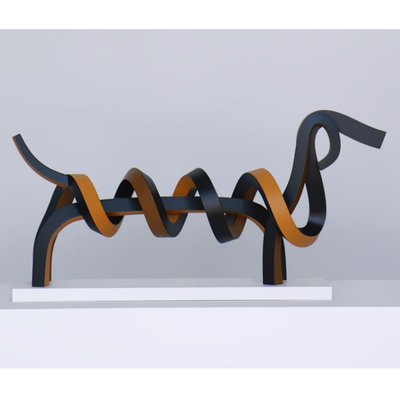 Outdoor Animal Stainless Steel White And Black Dog Sculpture
