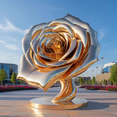 Metal Sculpture Manufacturer Mirror Gold Stainless Steel Rose Sculpture