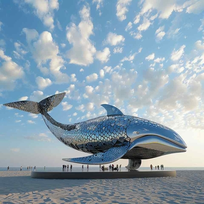 Modern Decoration  Stainless Steel Whale Dolphin Animal Sculpture Outdoor Craft