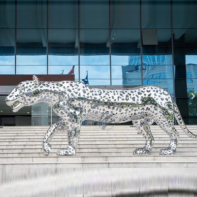 Outdoor Plaza Or Villa Decoration Stainless Steel Leopard Sculpture