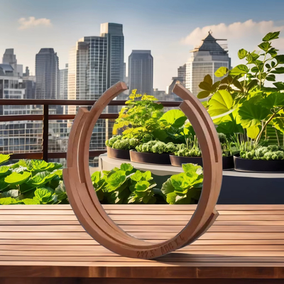 Custom Weathering Steel Artwork Oxidized Metal Semi-Circular Landscape Sculpture
