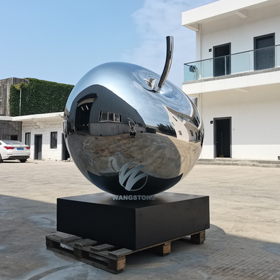 Weather-Resistant Stainless Steel Mirror Apple Sculpture Outdoor Garden Art Modern Patio Decor