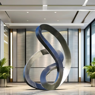 Brushed Stainless Steel Flowing Ribbon Sculpture Contemporary Reflective Art for Luxury Spaces
