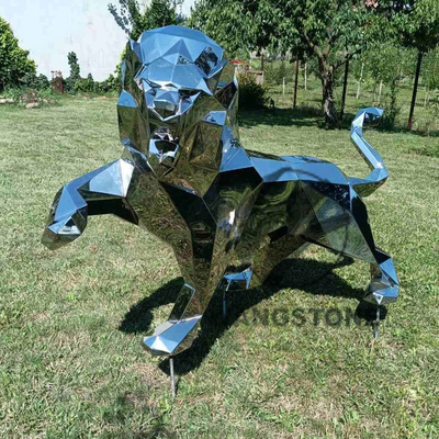 Landscape Garden Stainless Steel Animal Mirror Polished Large Outdoor Lion Sculpture Statue