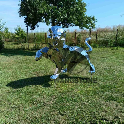 Landscape Garden Stainless Steel Animal Mirror Polished Large Outdoor Lion Sculpture Statue