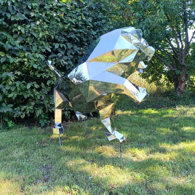 Landscape Garden Stainless Steel Animal Mirror Polished Large Outdoor Lion Sculpture Statue