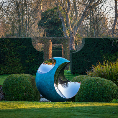 Metallic Crescent Artwork Stainless Steel And Bronze Moon Sculpture