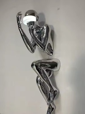 Modern Creative Sculpture Wall Lamp for Hotel Lobby Exhibition Hall LED Lady Stainless Steel Ornaments