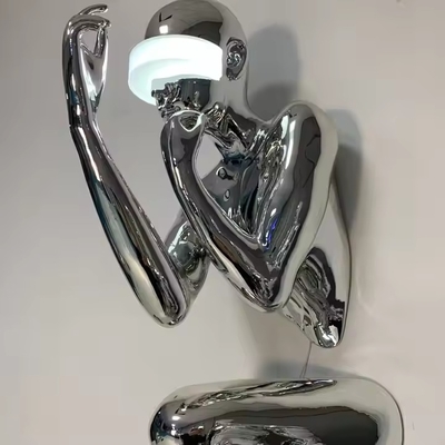 Modern Creative Sculpture Wall Lamp for Hotel Lobby Exhibition Hall LED Lady Stainless Steel Ornaments