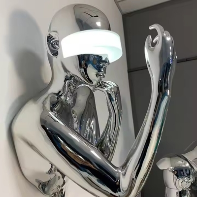 Modern Creative Sculpture Wall Lamp for Hotel Lobby Exhibition Hall LED Lady Stainless Steel Ornaments