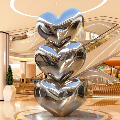 Good price Hotel Decoration Mirror Finish Stacked Heart Stainless Steel Sculpture online