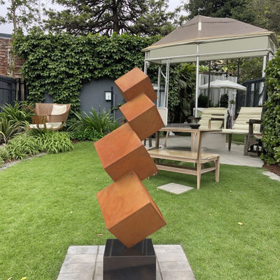 Good price Modern Outdoor Garden Decorative Rusted Corten Steel Tiered Cube Sculpture online