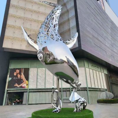 Good price Urban Night Illuminated Stainless steel Whale Sculpture With Light online