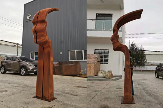 Rustic 3m Height Corten Steel Metal Face Sculpture For Garden