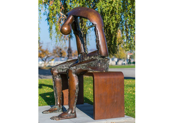 Life Size Casting Bronze Man Sitting On Bench Statue