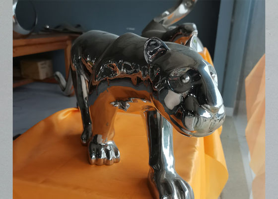 Modern Interior Decoration Polished Stainless Steel Leopard Sculpture