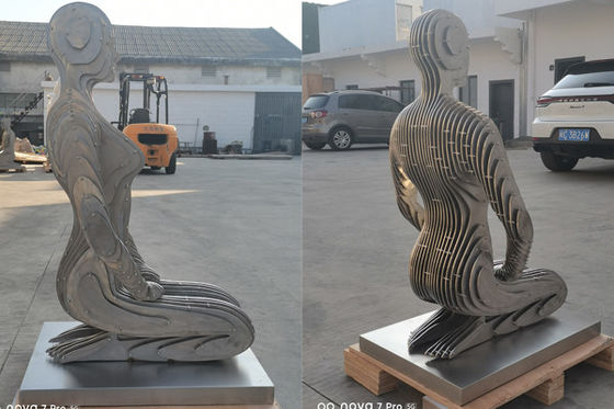 Brushed Finish Stainless Steel Kneeling Woman Sculpture