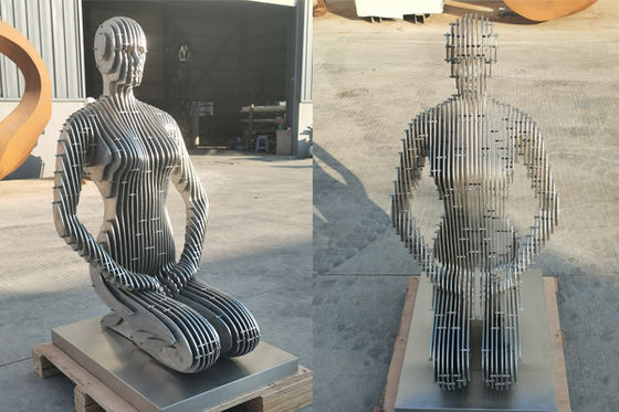 Brushed Finish Stainless Steel Kneeling Woman Sculpture