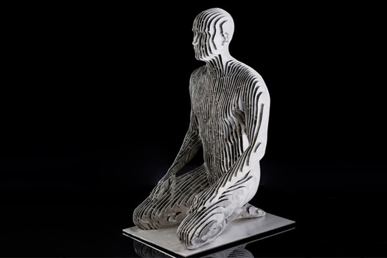 Modern Brushed Stainless Steel 316 Kneeling Man Statue