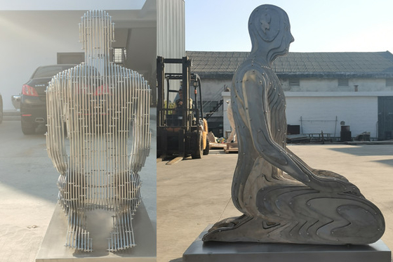 Modern Brushed Stainless Steel 316 Kneeling Man Statue