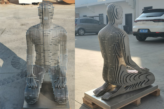 Modern Brushed Stainless Steel 316 Kneeling Man Statue