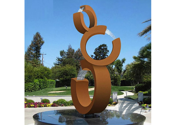 Modern Rusty Corten Steel Water Feature Garden Fountain 2C Shape