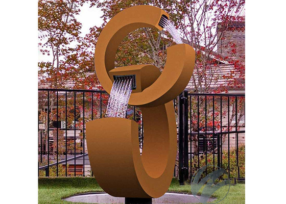 Modern Rusty Corten Steel Water Feature Garden Fountain 2C Shape