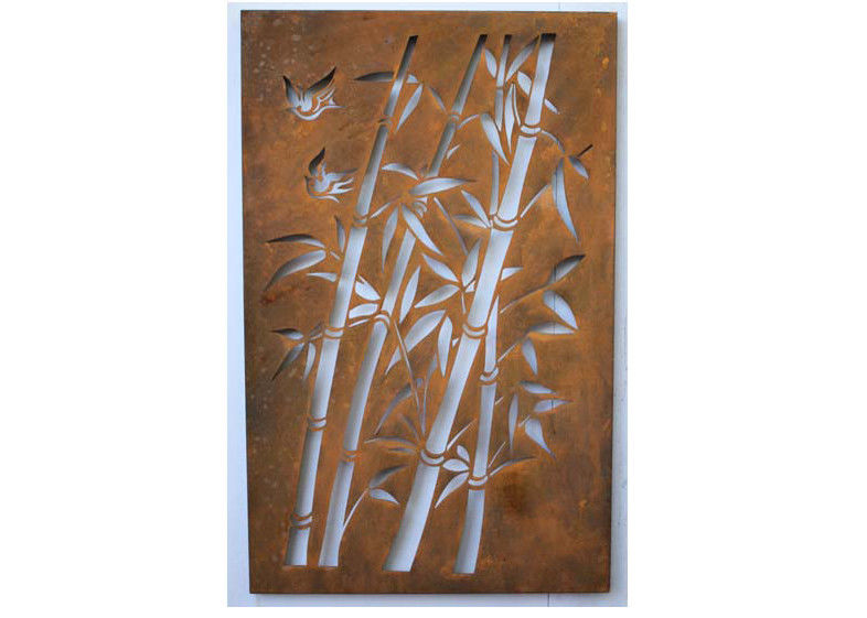 Corten Steel Metal Wall Sculpture Bamboo Pattern For Commercial