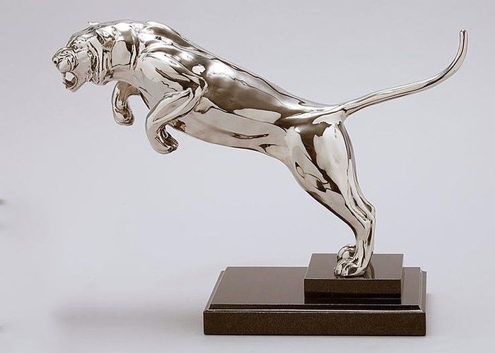Life Size Polished Stainless Steel Sculpture Metal Tiger Sculpture For