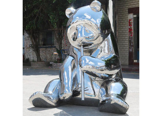 Plaza Decoration Mirror Stainless Steel Panda Sculpture With Size 150cm Height