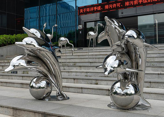 Modern Public Art Dolphin Stainless Steel Animal Sculpture Mirror Polished