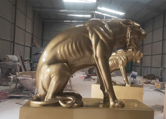 Casting Life Size Painted Animal Fiberglass Big Cat Sculpture Public Decoration