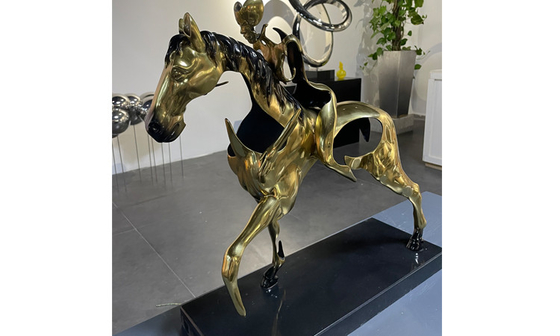 Home Decor Brass Casting Bronze Horse Sculpture Polished Gold Color